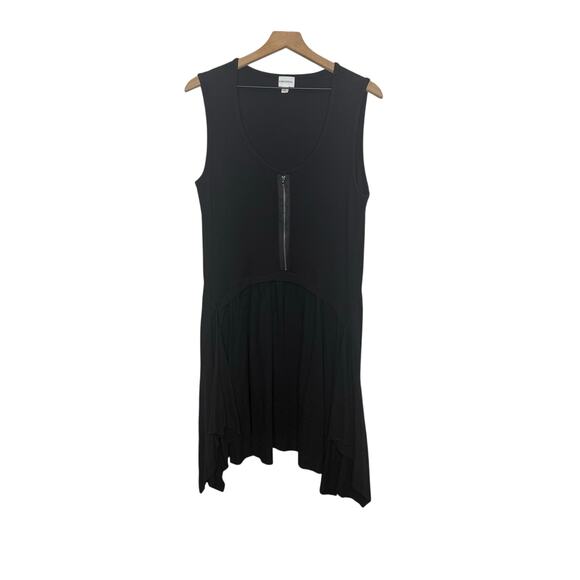 FOR CYNTHIA Women's PLUS 1X Lagenlook Ribbed Sleeveless A Line Linen Dress Black - Picture 2 of 15